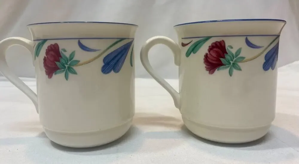Lenox Chinastone Poppies On Blue Coffee Mugs - set of 2